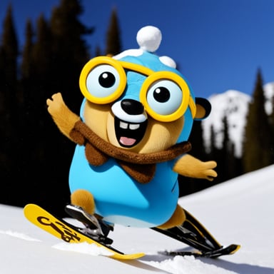 Go Blue Gopher skiing doing a crazy jump.