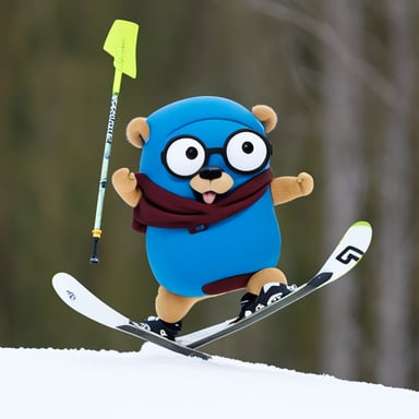 Go Blue Gopher skiing doing a crazy jump.