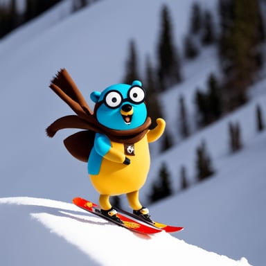 Go Blue Gopher skiing doing a crazy jump.