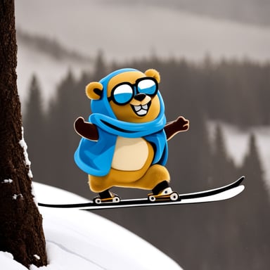 Go Blue Gopher skiing doing a crazy jump.