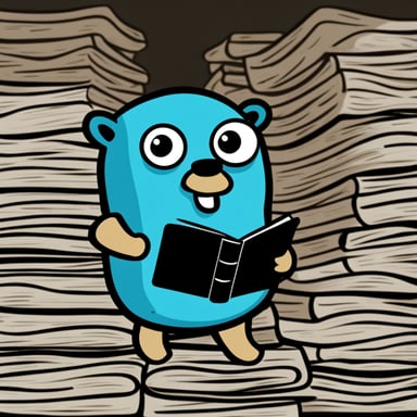 A tired and sweaty Go Blue Gopher, with a black T-shirt featuring Typeform's logo, stands over a pile of paperwork.