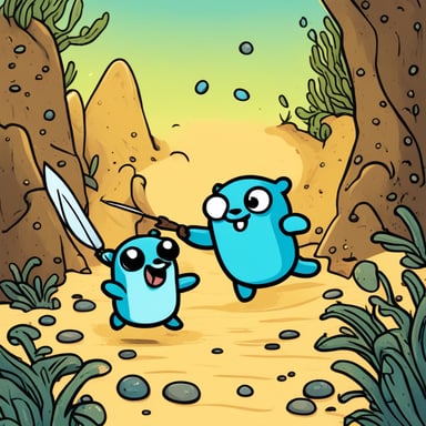 A strong Go Blue Gopher fighting a rustacean.