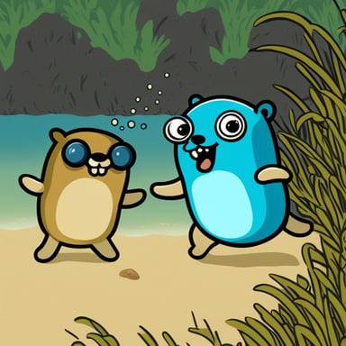 A strong Go Blue Gopher fighting a rustacean.