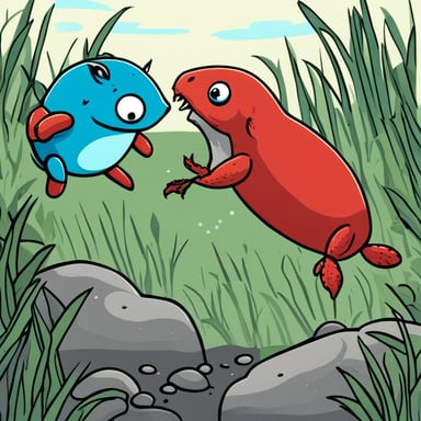 A muscular Go Blue Gopher fighting with a red crab.
