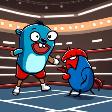 Go Blue Gopher was in a boxing ring, facing off against a red crab in an epic showdown.