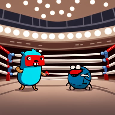 Go Blue Gopher was in a boxing ring, facing off against a red crab in an epic showdown.
