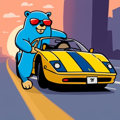 Go blue gopher driving a Ferrari Testarossa.