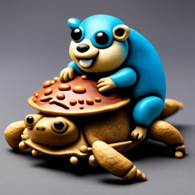 Ultra realistic Go Blue Gopher on top of a crab.