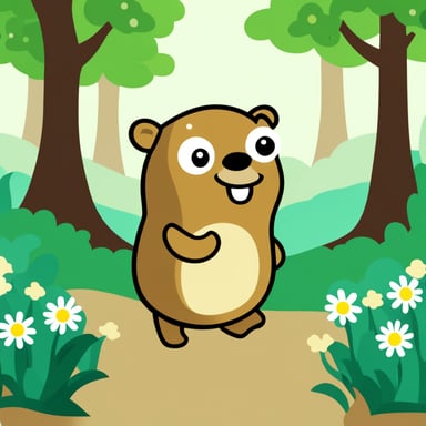 In the forest with flowers around, Go Blue Gopher clipart.