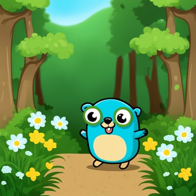 In the forest with flowers around, Go Blue Gopher clipart.