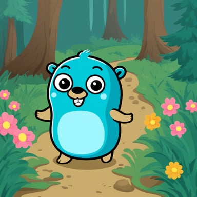 In the forest with flowers around, Go Blue Gopher clipart.