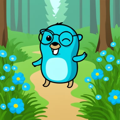 In the forest with flowers around, Go Blue Gopher clipart.