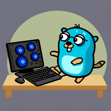 Go blue gopher switches the GPU, clipart.