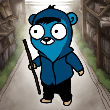Go Blue Gopher as L in the Death Note anime solves mysteries with wit and intelligence.