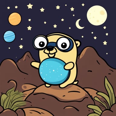 Go Blue Gopher observing the galaxy and stars.