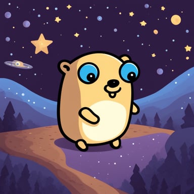 Go Blue Gopher observing the galaxy and stars.