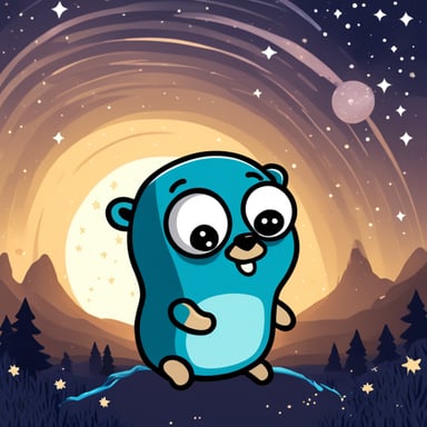 Go Blue Gopher observing the galaxy and stars.