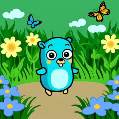 Go Blue Gopher with butterflies and spring flowers.