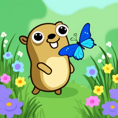 Go Blue Gopher with butterflies and spring flowers.