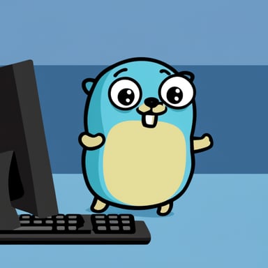 Go Blue Gopher is crying over a computer.