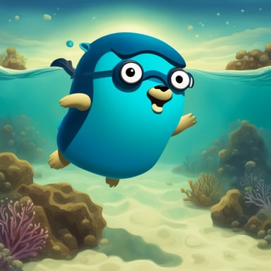 Go Blue Gopher diving in the open sea.