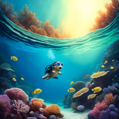 Go blue gopher diving in the corals.