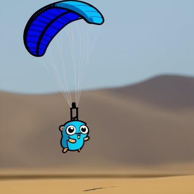 A Go Blue Gopher parachuting into the desert of Java.