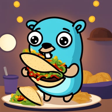 Go Blue Gopher eating tacos.