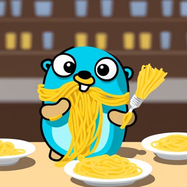 Go Blue Gopher eating pasta.