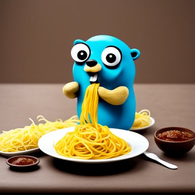 Go Blue Gopher eating pasta.