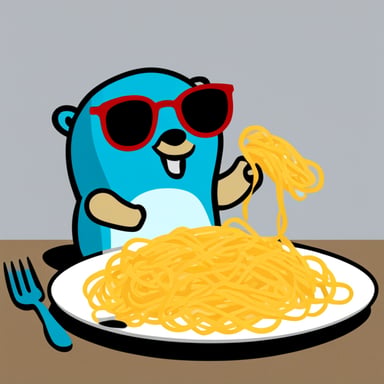Go Blue Gopher eating pasta.