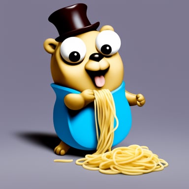 Go Blue Gopher eating spaghetti.