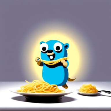 Go Blue Gopher eating spaghetti.