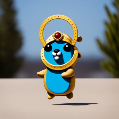Saint Go Blue Gopher with a halo behind his head.
