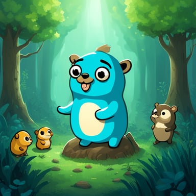 Go Blue Gopher as a deity in the forest with animals.