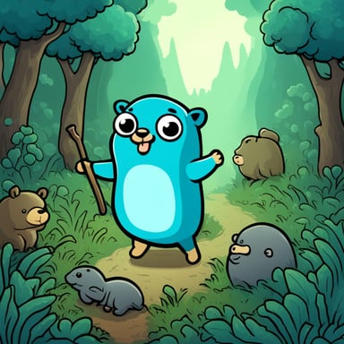 Go Blue Gopher as a deity in the forest with animals.