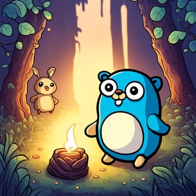 Go Blue Gopher as a deity in the forest with animals.