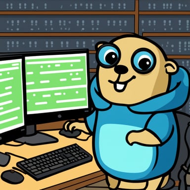 Go Blue Gopher programming a computer in computer networking.