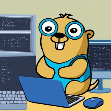 Go Blue Gopher programming a computer in computer networking.