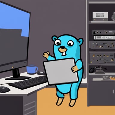 Go Blue Gopher programming a computer in computer networking.