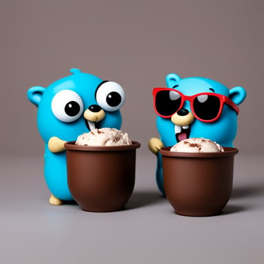 Go Blue Gopher and another gopher are eating chocolate ice cream from exactly one bowl.