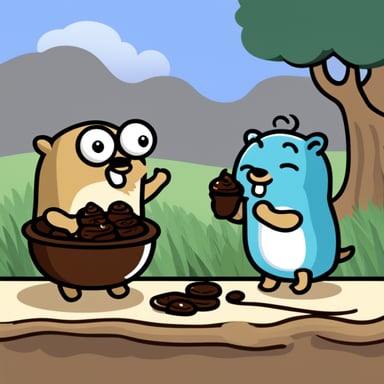 Go Blue Gopher and another gopher are eating chocolate ice cream from exactly one bowl.