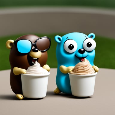 Go Blue Gopher and another gopher are eating chocolate ice cream from exactly one bowl.