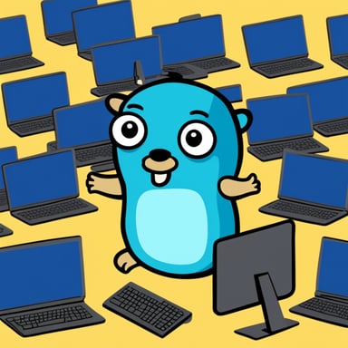 Go Blue Gopher stuck in a mesh network of computers.
