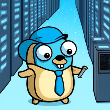 Go Blue Gopher stuck in a mesh network of computers.