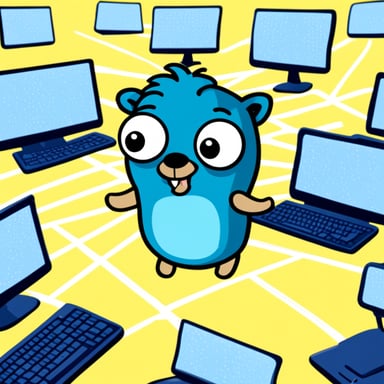 Go Blue Gopher stuck in a mesh network of computers.