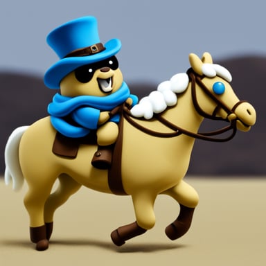 Go Blue Gopher riding horses.