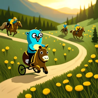 Go Blue Gopher riding horses.