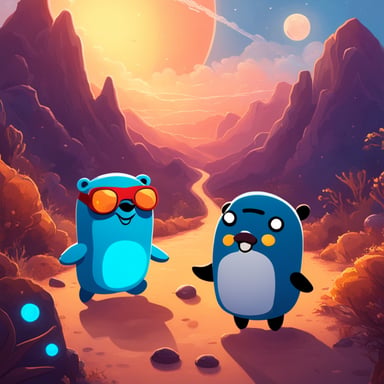 In the multi-verse, Go Blue Gopher embarks on an adventure, exploring different dimensions and making friends along the way.