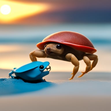 Go Blue Gopher eating a red rusty crab.